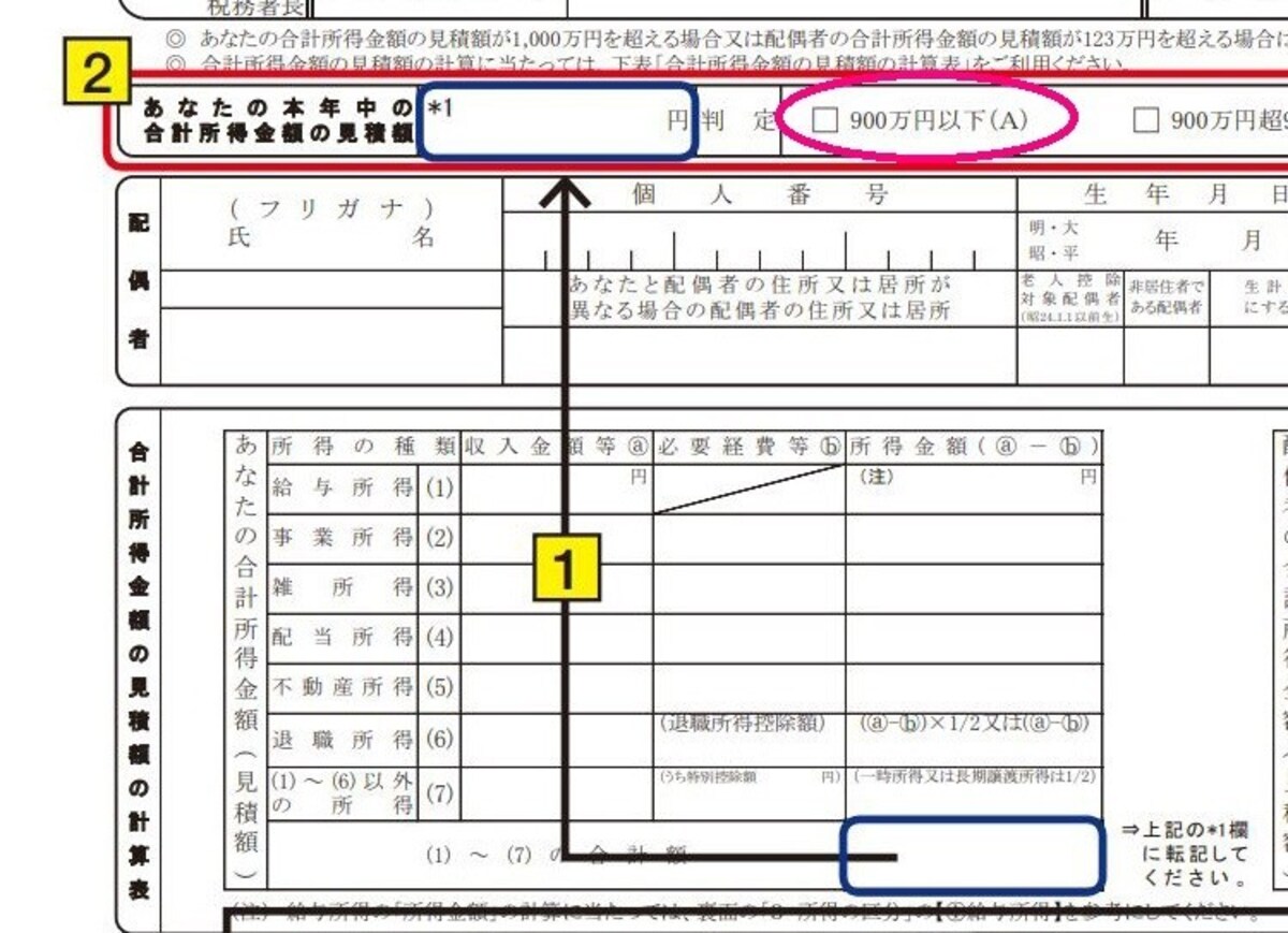 給与所得者の配偶者控除等申告書 記載例抜粋（出典：国税庁資料　一部加工）