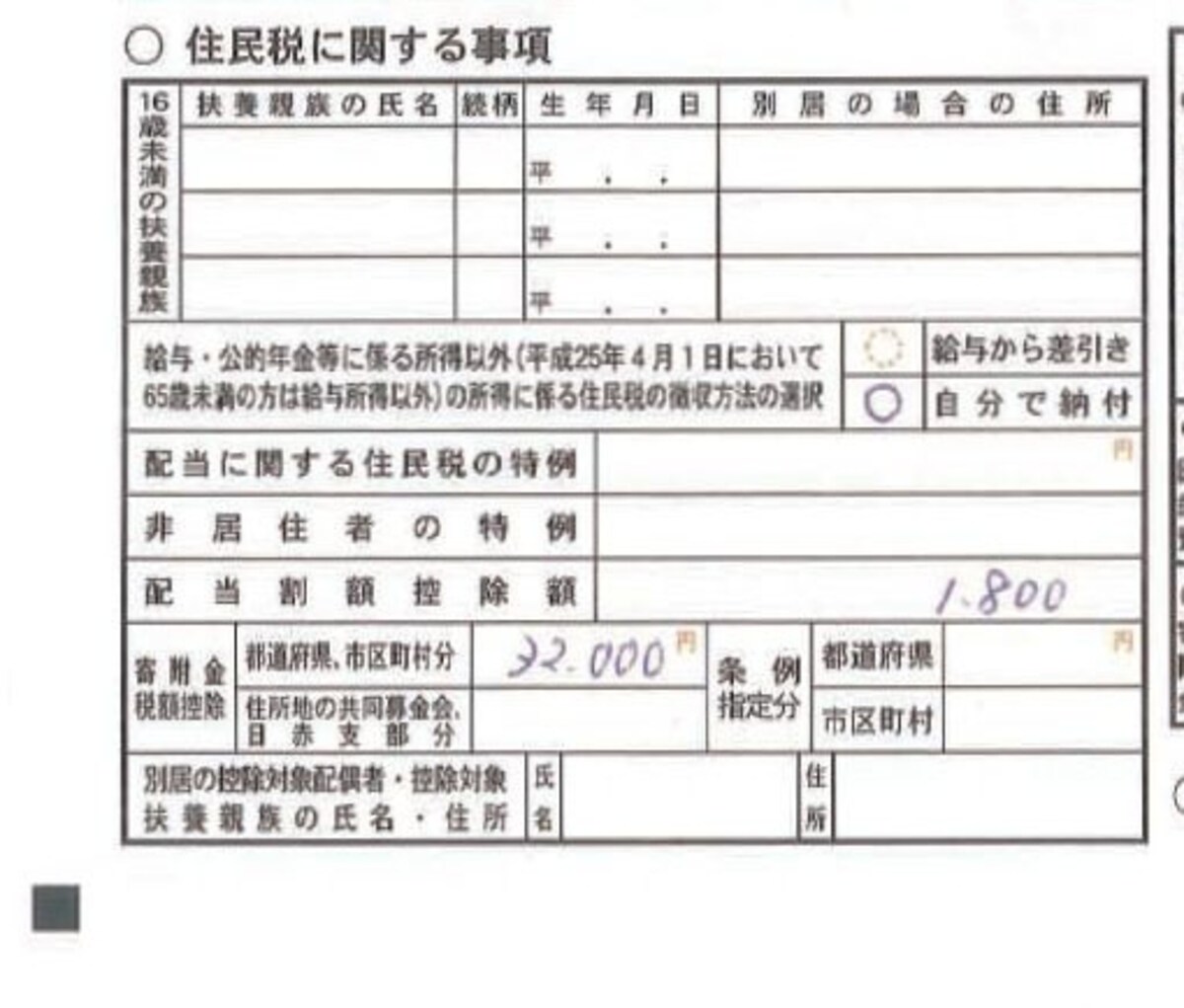 住民税徴収方法選択についての記載例（出典：国税庁ホームページ）
