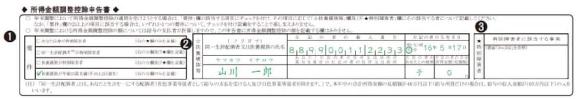年末調整時における所得金額調整控除の記載例　（出典：国税庁　資料より）