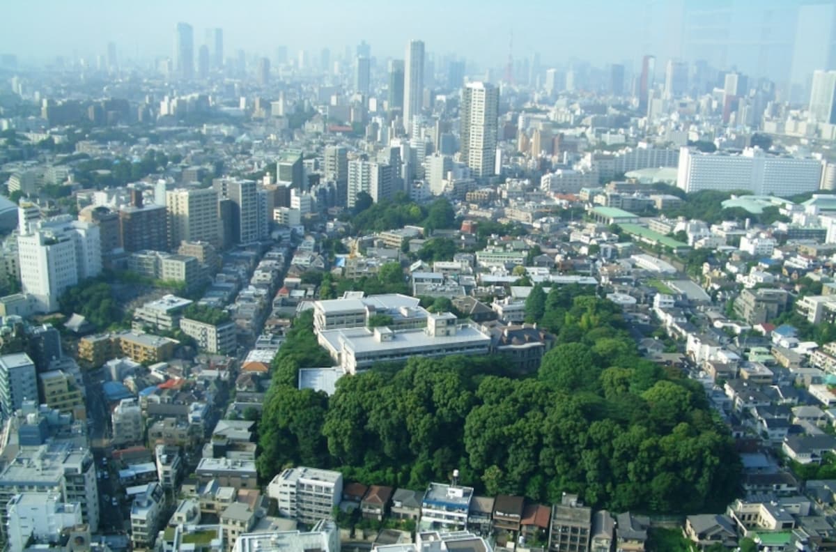 城南五山のひとつ島津山が眼下に。その向こうは東京タワー、六本木ヒルズを臨む