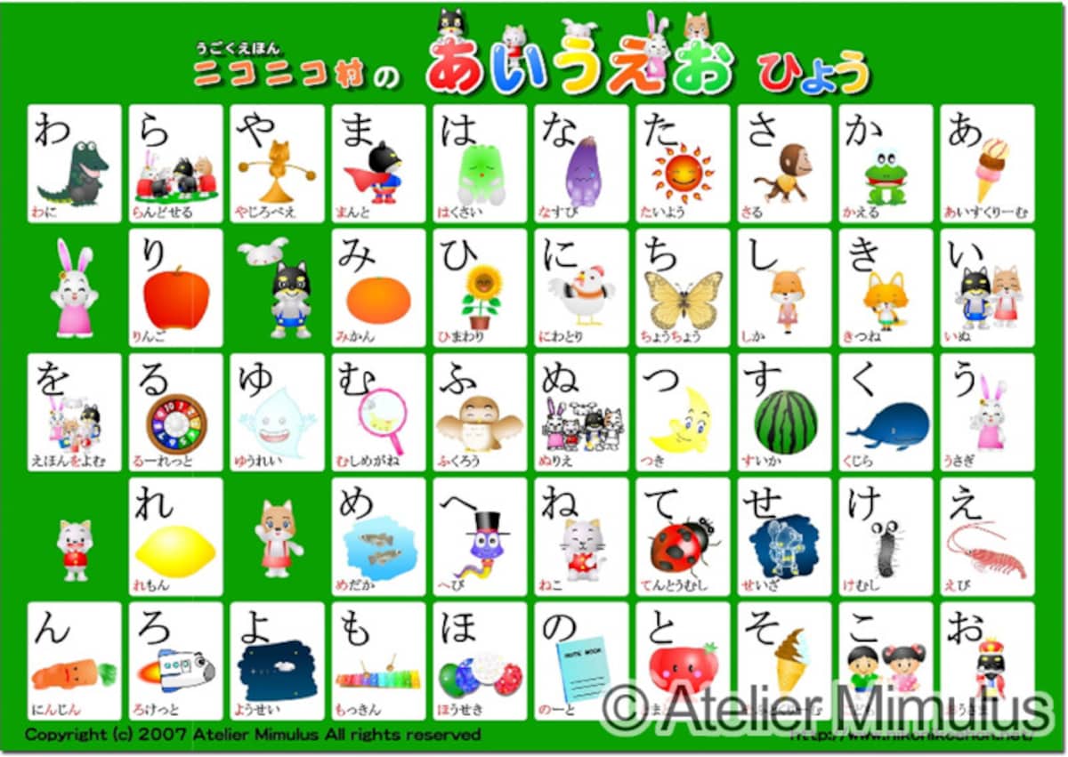 あいうえお表・ひらがな表無料  動く絵本ニコニコ村
