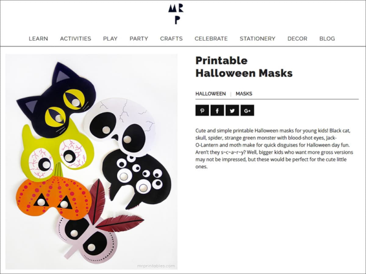 ハロウィンのお面無料ダウンロード  Mr Printables