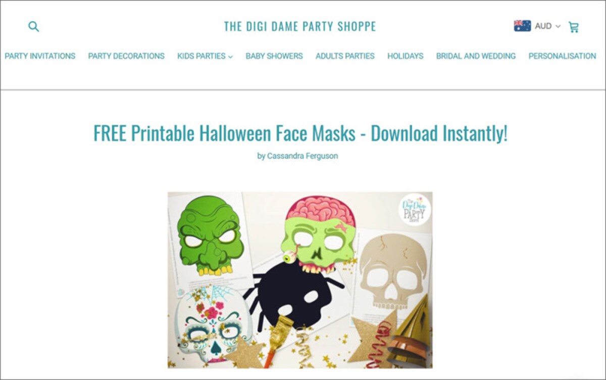 ハロウィンのお面無料ダウンロード 　The Digi Dame Party Shoppe