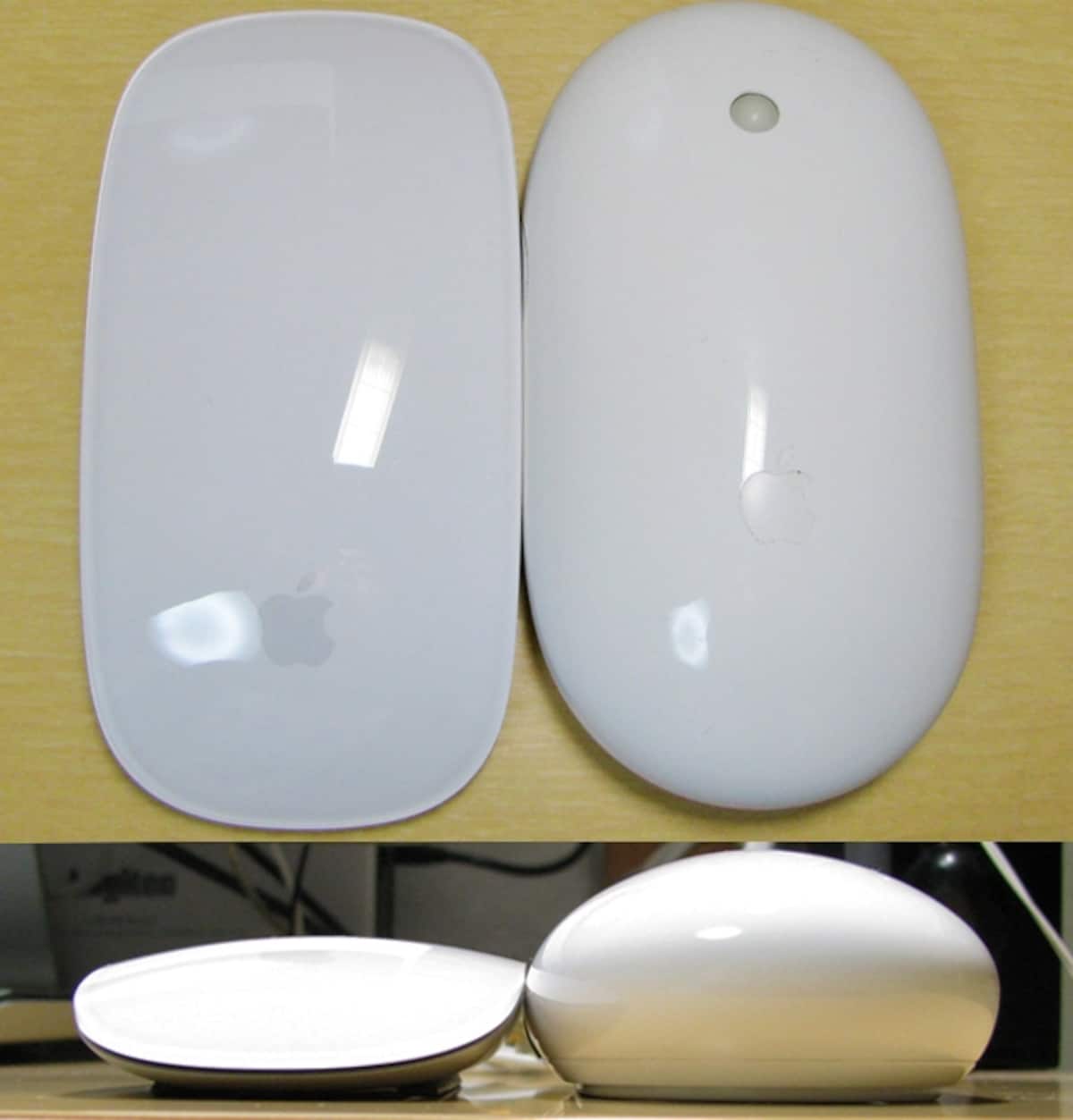 上から見るとほとんど同じですが、高さが違うため使用中の感触はかなり感じが違います（クリックで拡大）