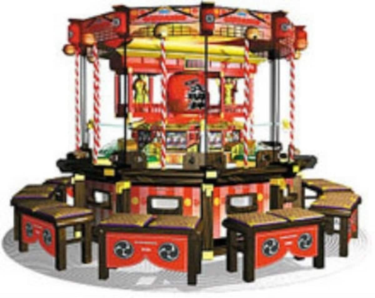 「お祈り大明神」のゲーム本体。シート前にぶら下がっているのが鈴紐 (C)SEGA (C)ワカエ紙工