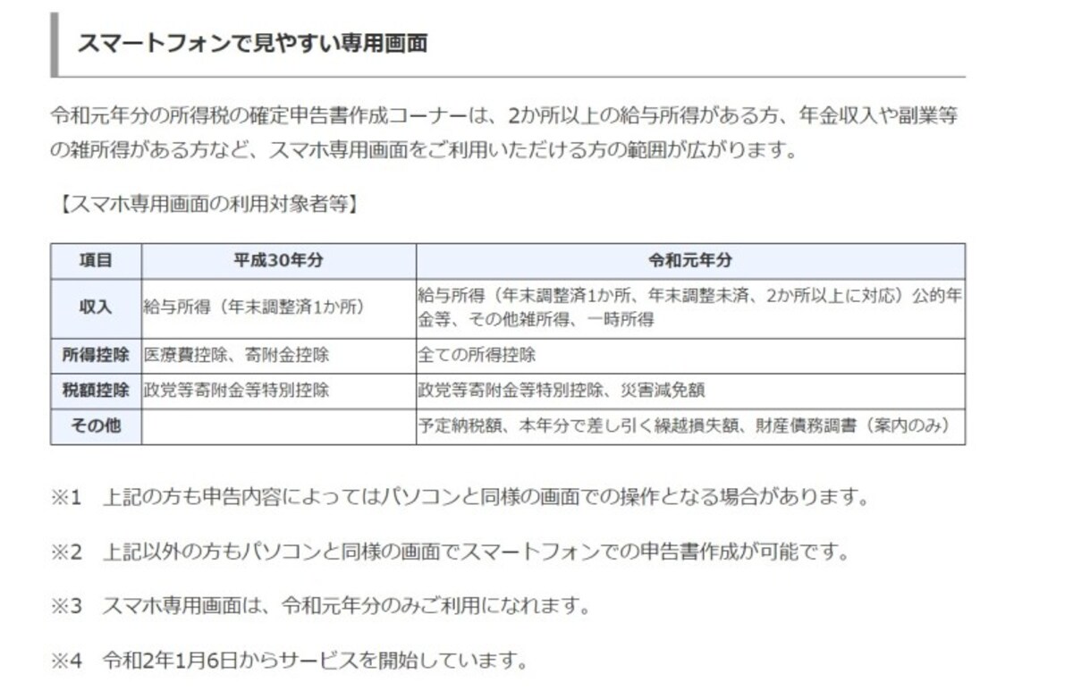 令和2年3月期申告よりスマホで確定申告できるパターンが大幅拡充へ　（出典：国税庁資料より）
