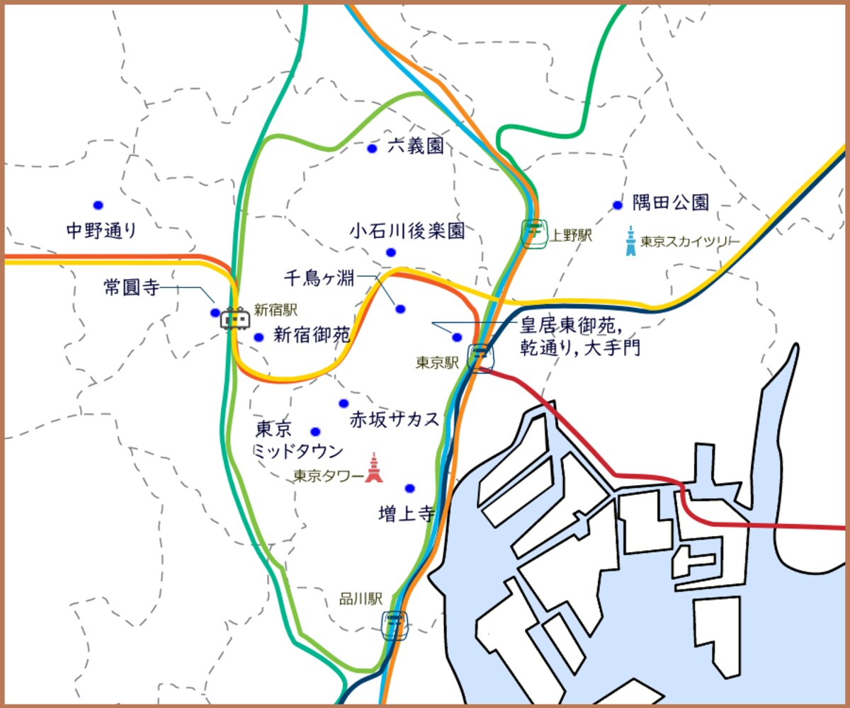 東京さくら散歩・桜の名所の位置関係