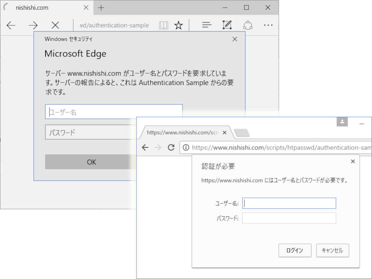 Windows10版のEdgeとChromeでの表示例