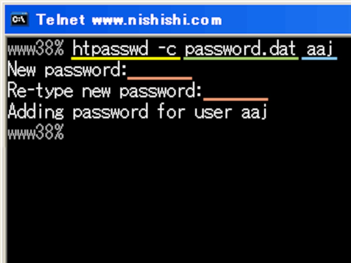  htpasswdコマンドを使って「ID・パスワード格納ファイル」を新規作成