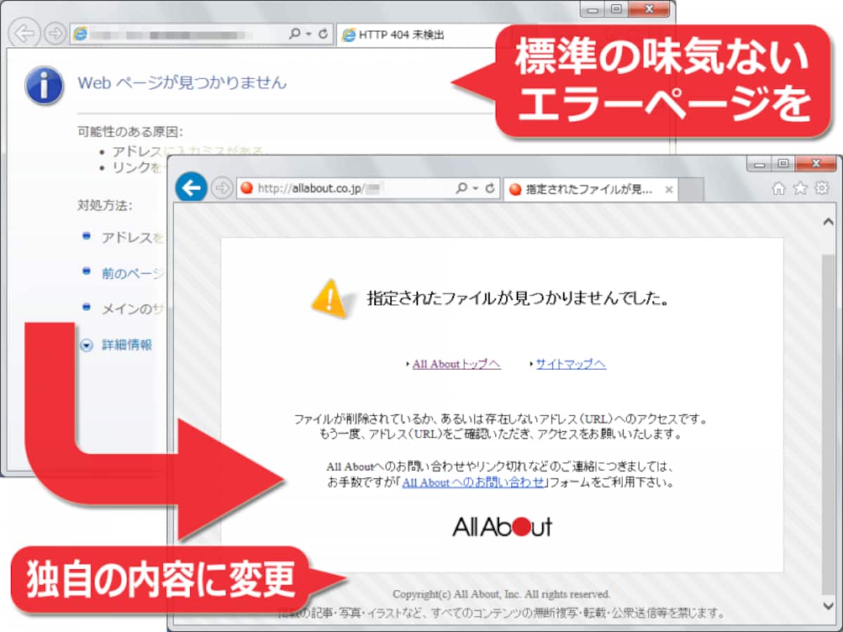 「404 Not Found」エラーページを独自のデザインにカスタマイズしている例