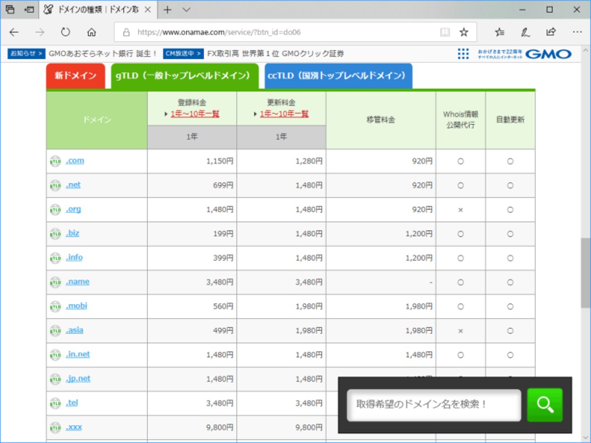 ドメインは種類によって年間の維持費が異なる