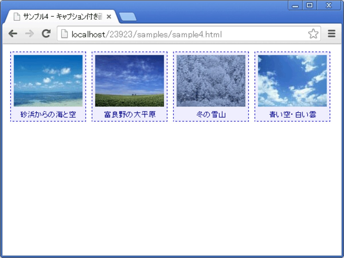 間隔を空けてボックスを4つ並べたところ (横に並ぶ個数は描画領域の横幅次第)