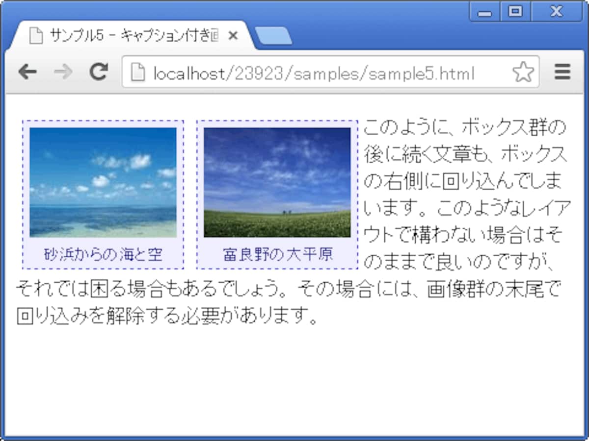 回り込み解除の記述がない場合は、このように表示されてしまう。
