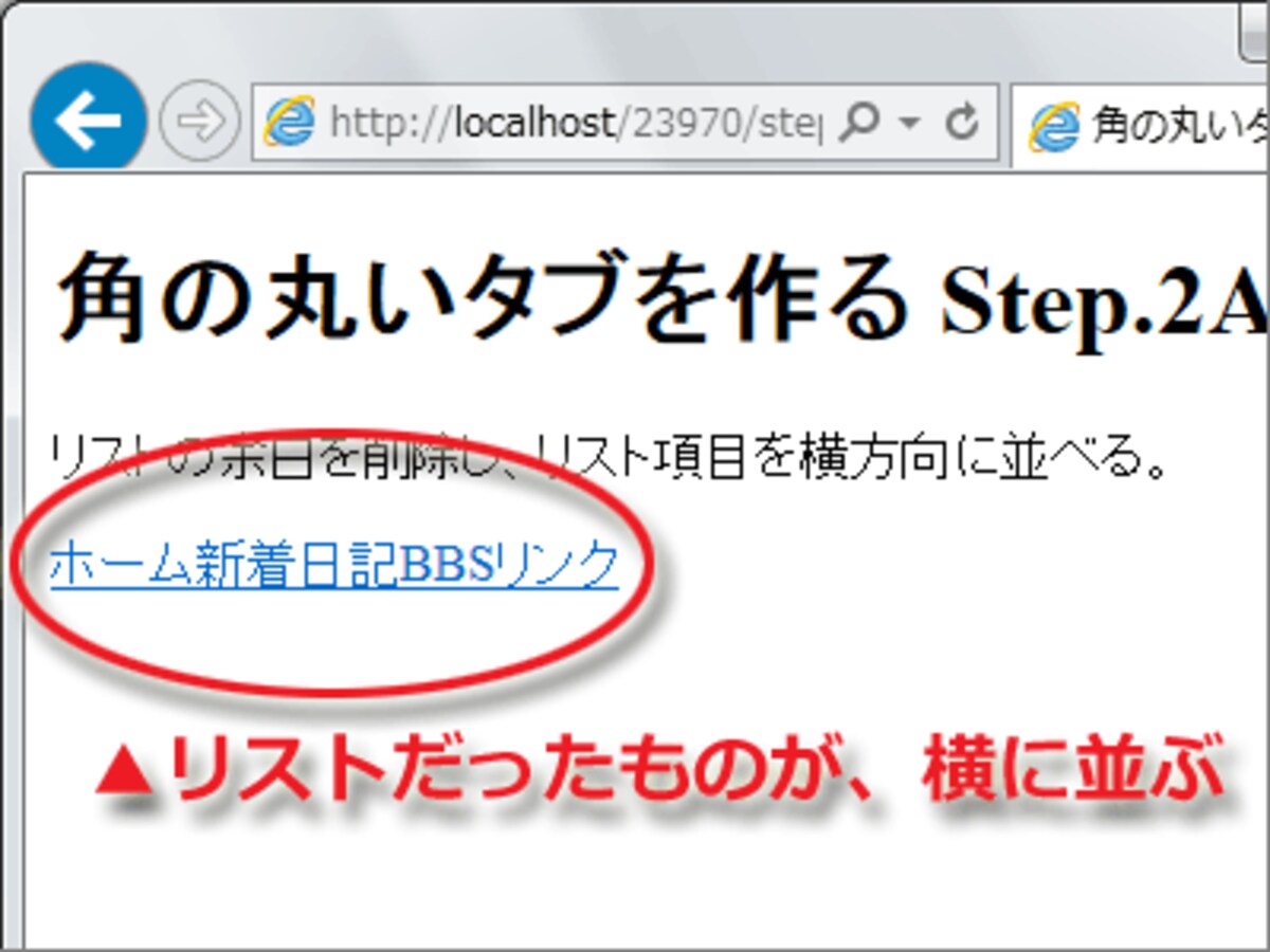 リストの余白をすべてなくして、リスト項目を横方向に並べる