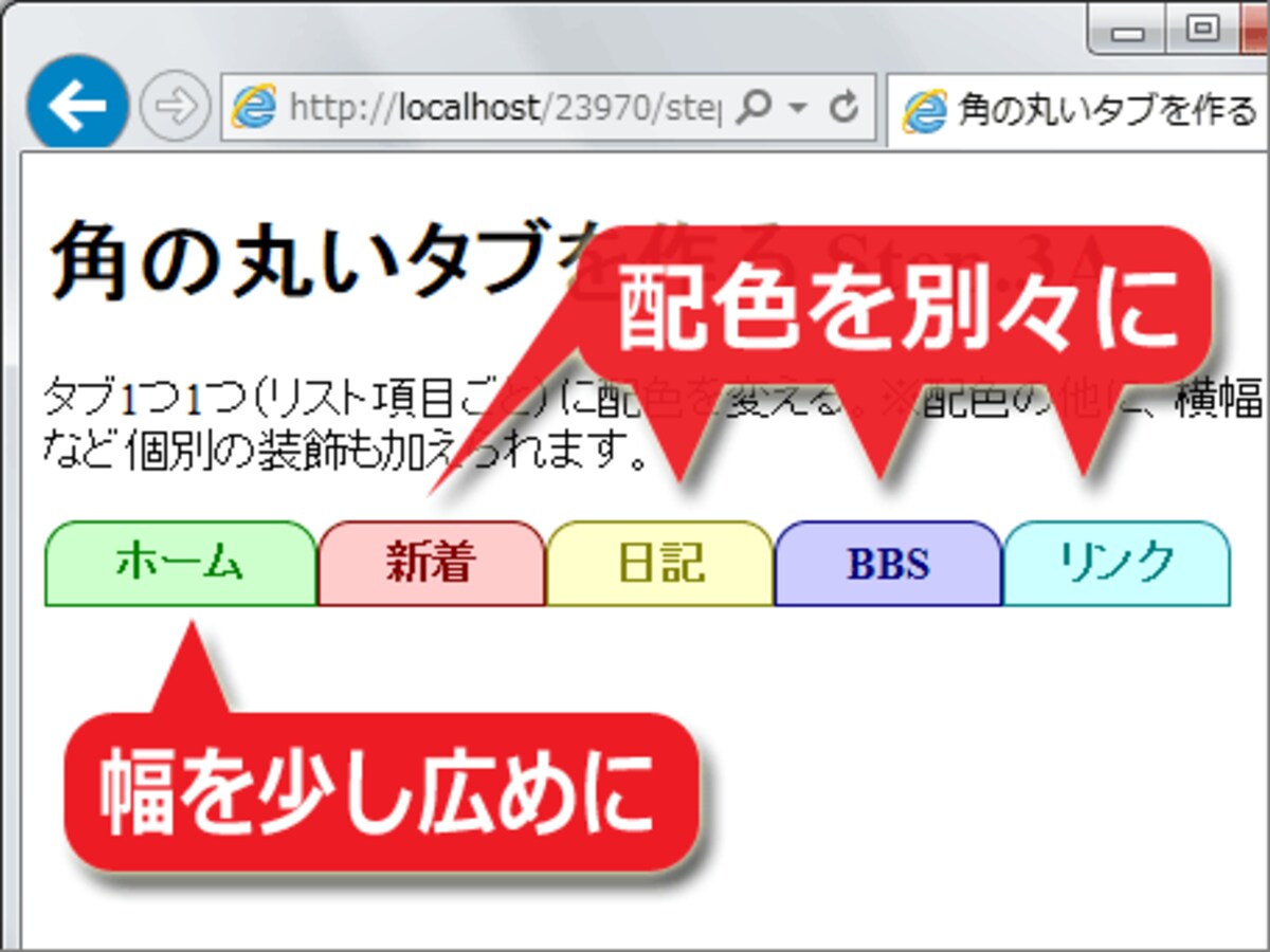 各項目(タブ)の装飾を個別に指定する
