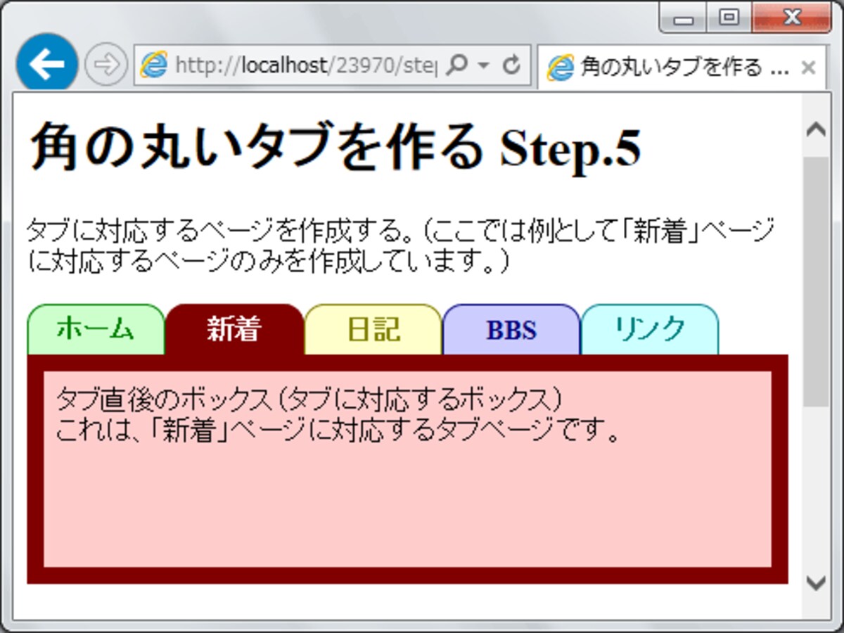 タブに対応するボックスを加えると完成