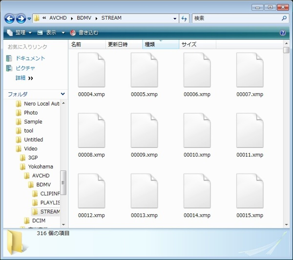 ▲ビデオカメラからパソコンに取り込んだAVCHD形式のファイル。