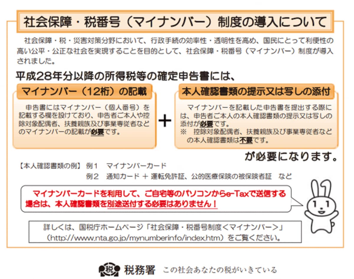 平成28年分からマイナンバーが必要