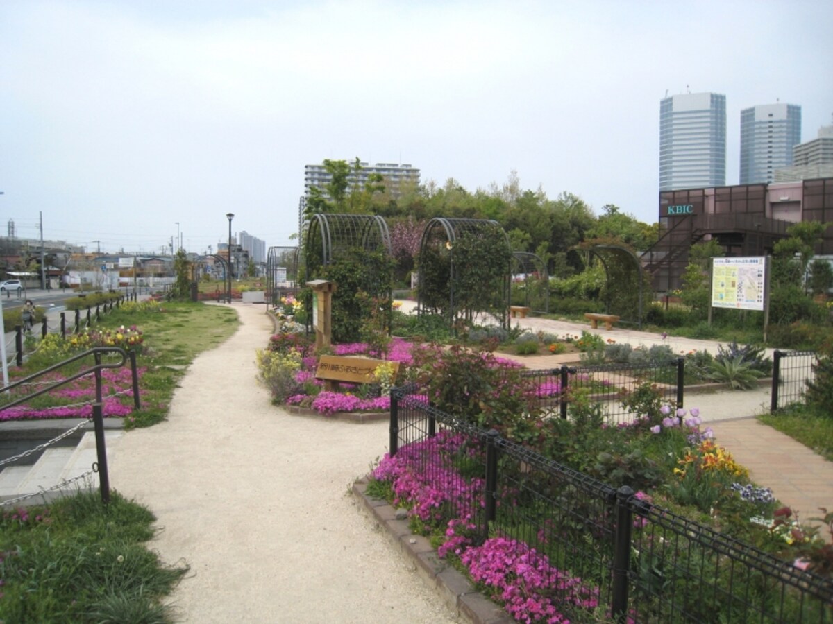 花壇とビル