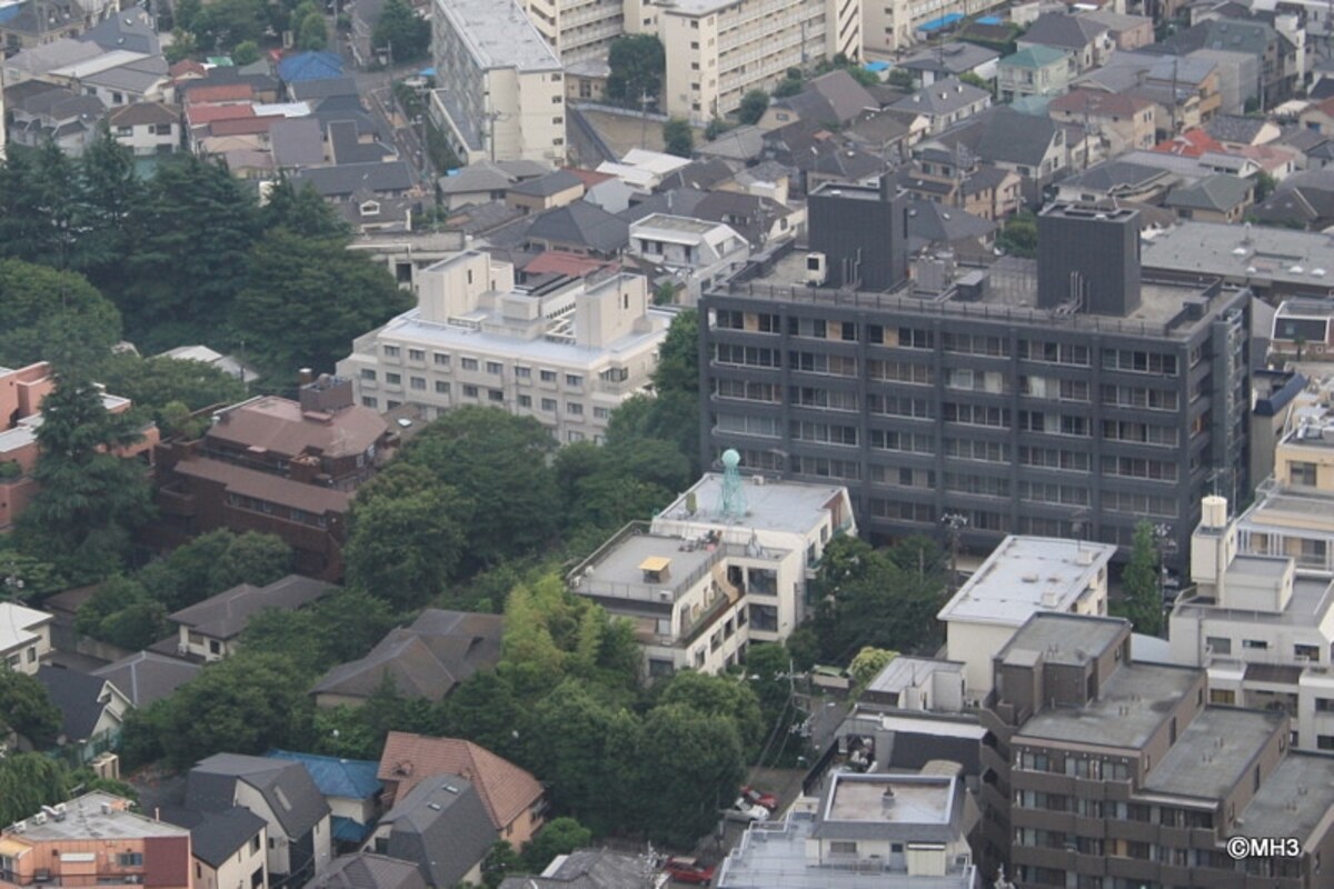 濃いグレーの建物が「目黒ハウス」