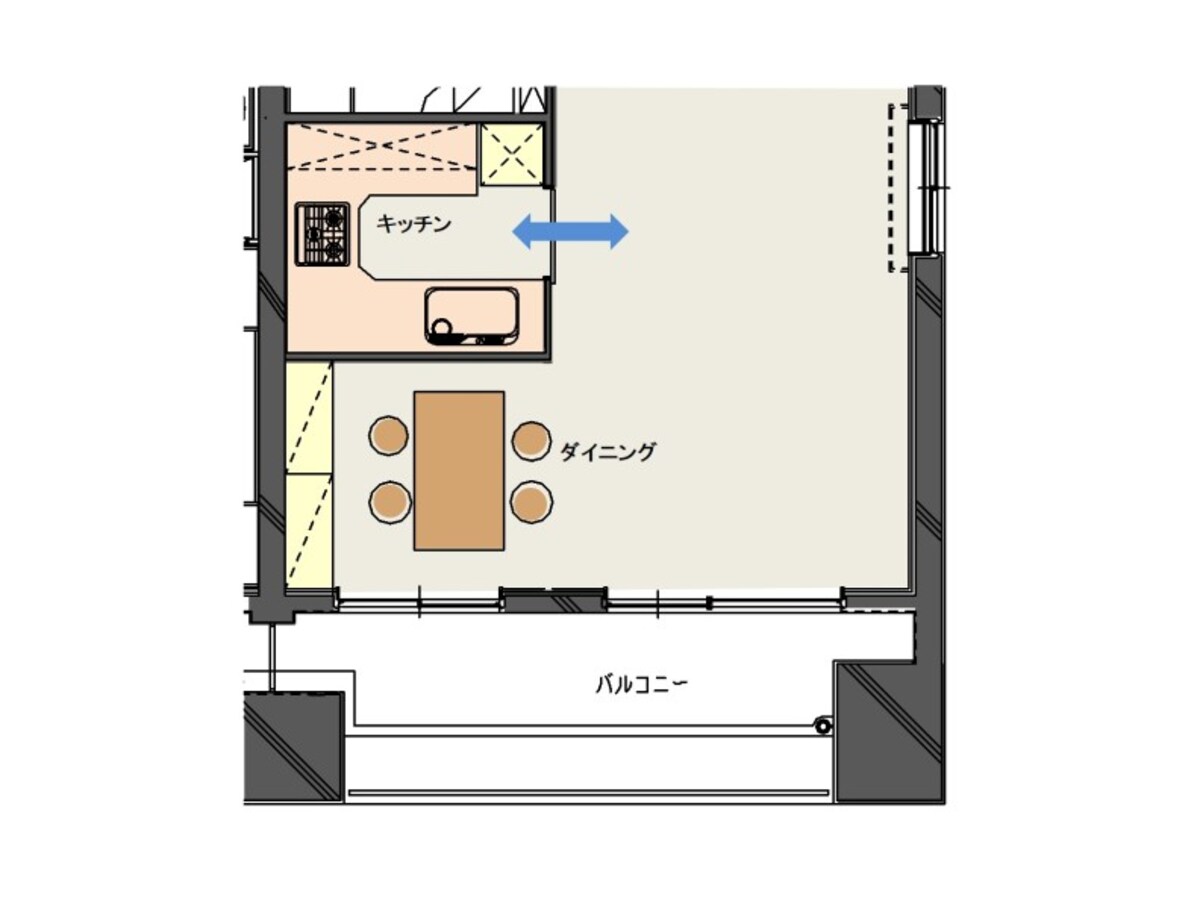 独立型キッチンの例。扉を閉めればキッチンは独立した部屋になります。