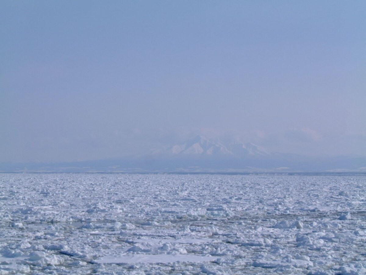流氷原から斜里岳を望む