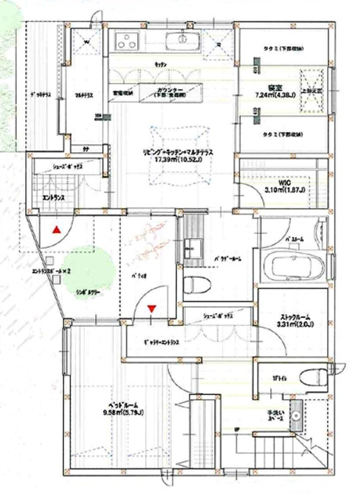 たたむ間取り：インナーテラス(設計：佐川旭建築研究所)