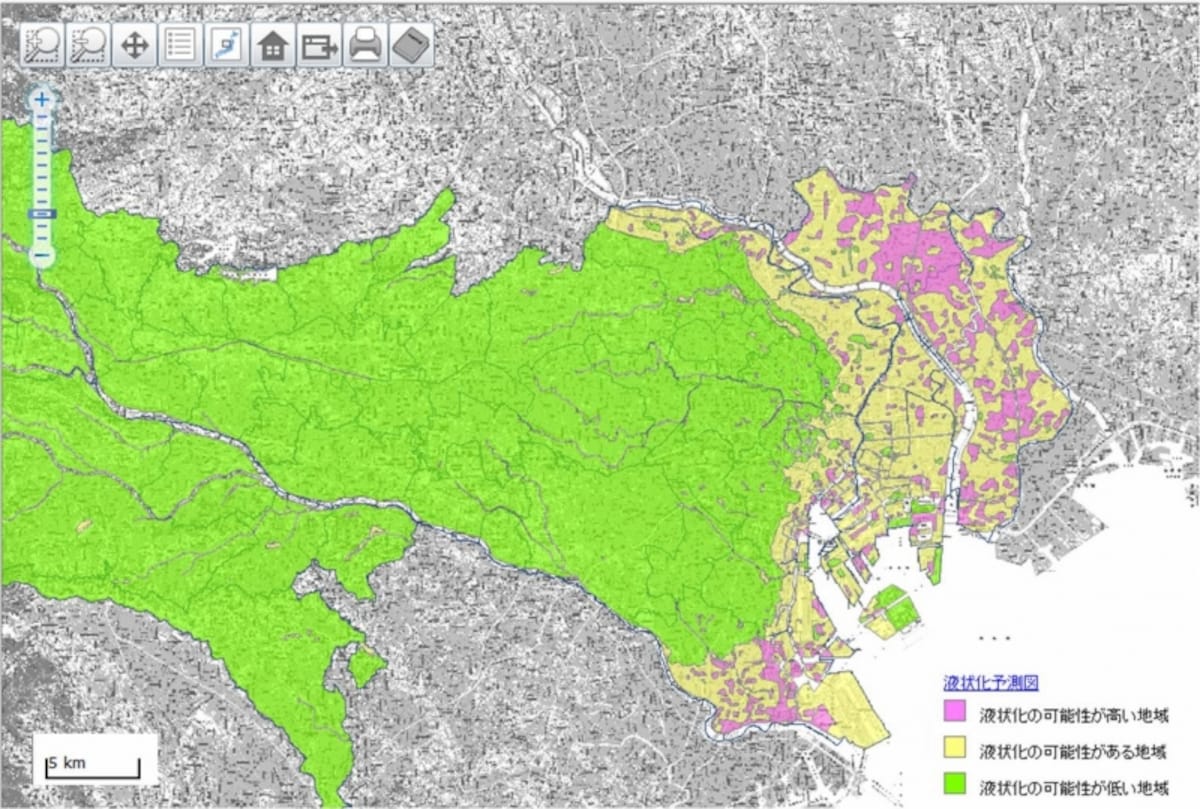 東京都の液状化予測（平成24年改訂版）（出典：東京都土木技術支援・人材育成センター）