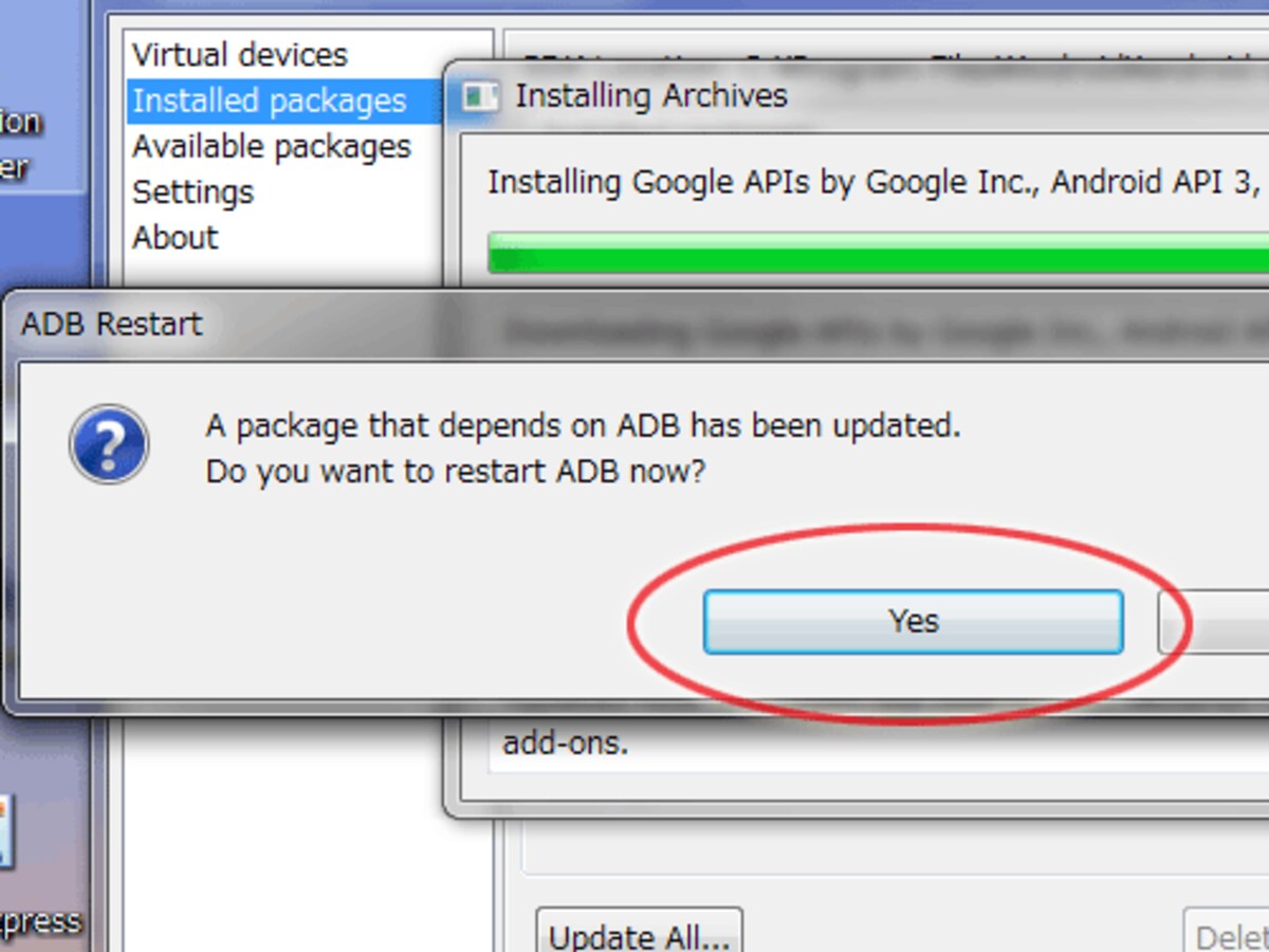 「ADB Restart」と出たら「Yes」を選択