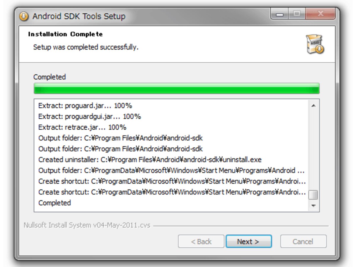Android SDKインストール完了