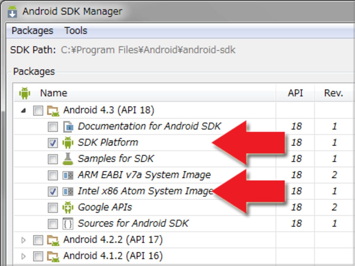 「SDK Platform」と、「System Image」のみ必須
