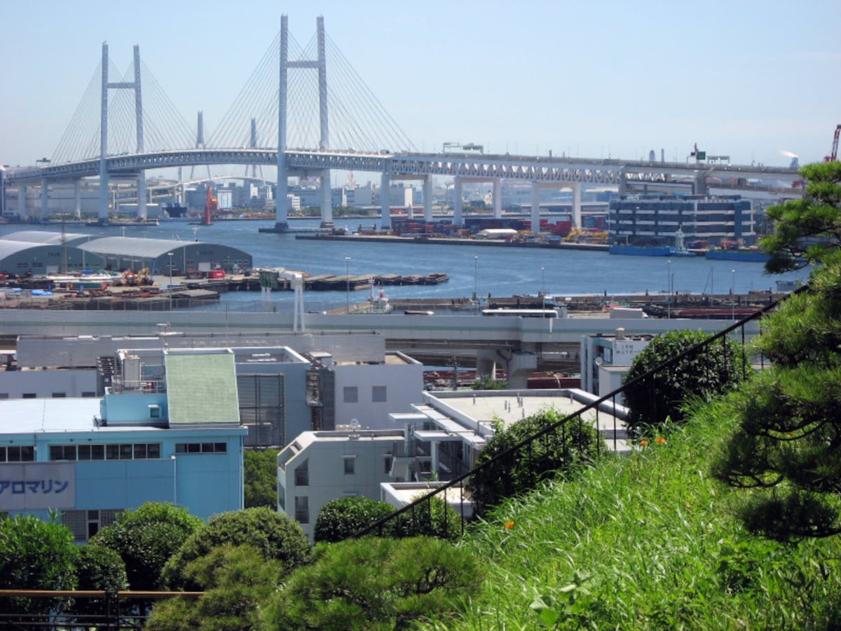 チドリ坂から見た横浜港。「コクリコ荘」から海が見えていた風景は、こんな感じかも？（2011年7月10日撮影）