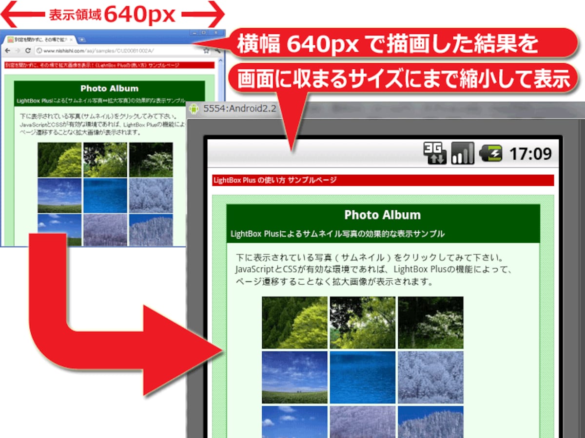 viewportで「width=640」を指定した場合