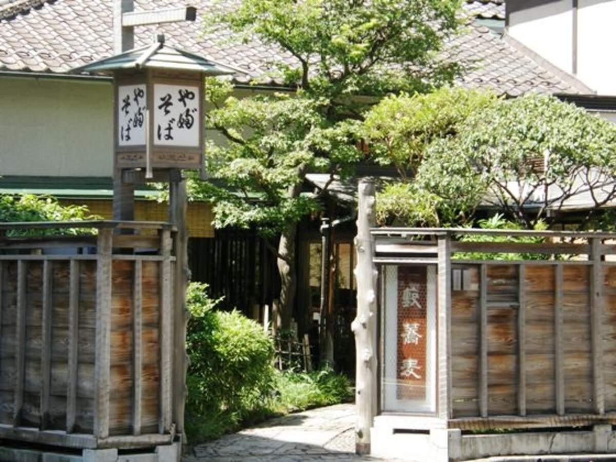 板塀と緑の植え込みが美しい同店