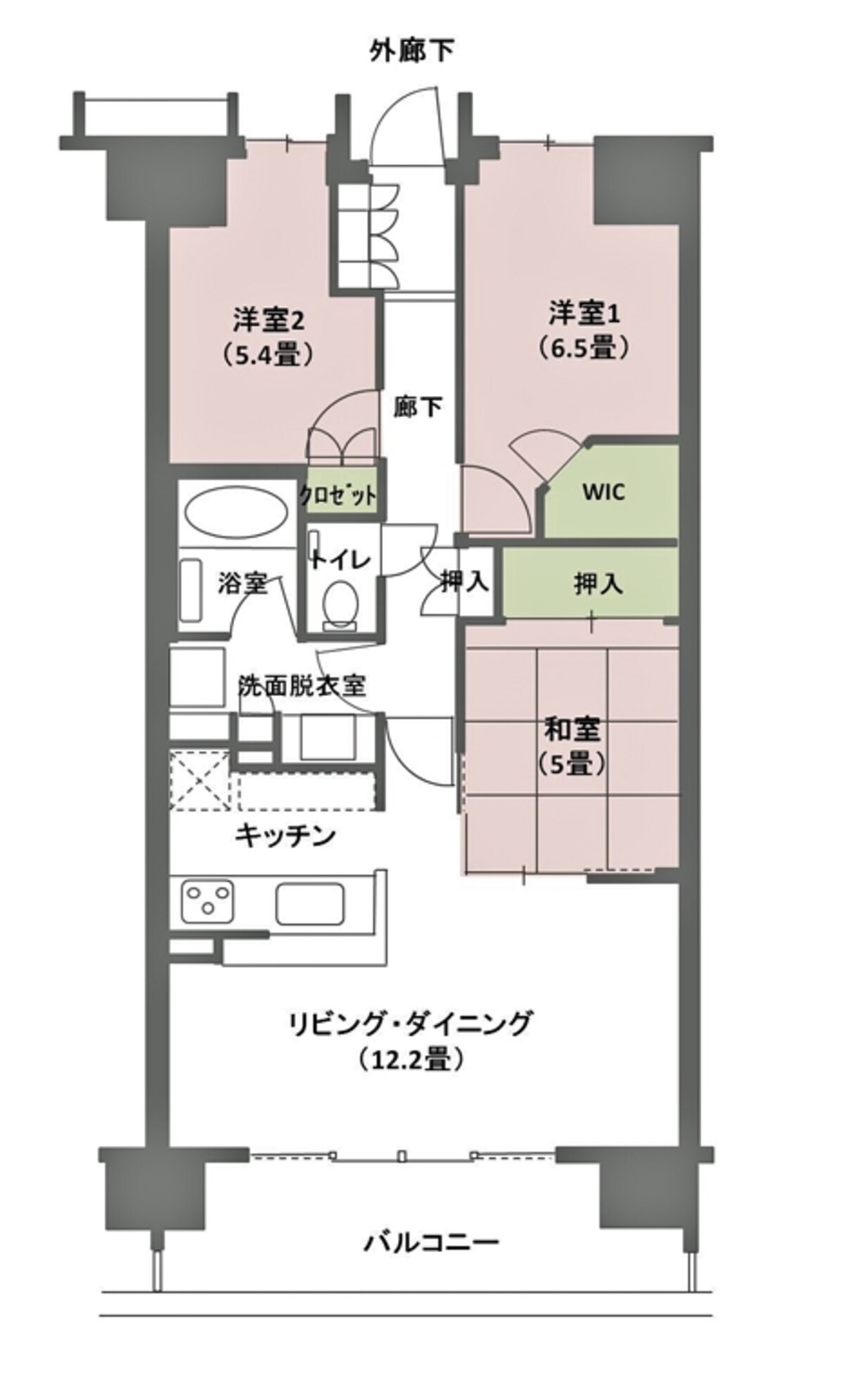【図1】今回のモデルプラン。3LDK、専有面積72.72m2、横長リビング（クリックで拡大）。