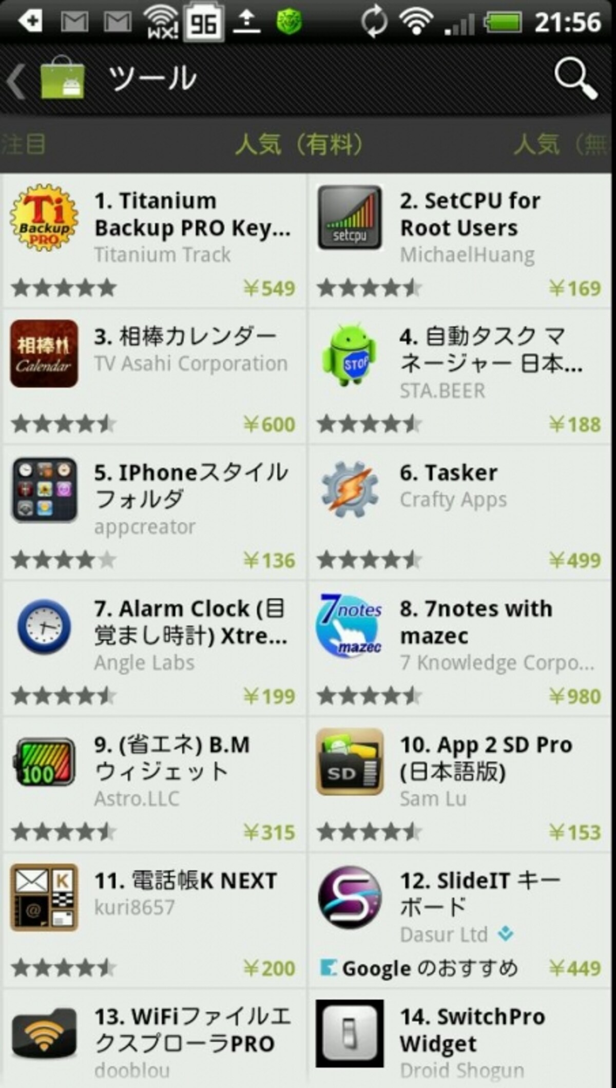 人気（有料）アプリ