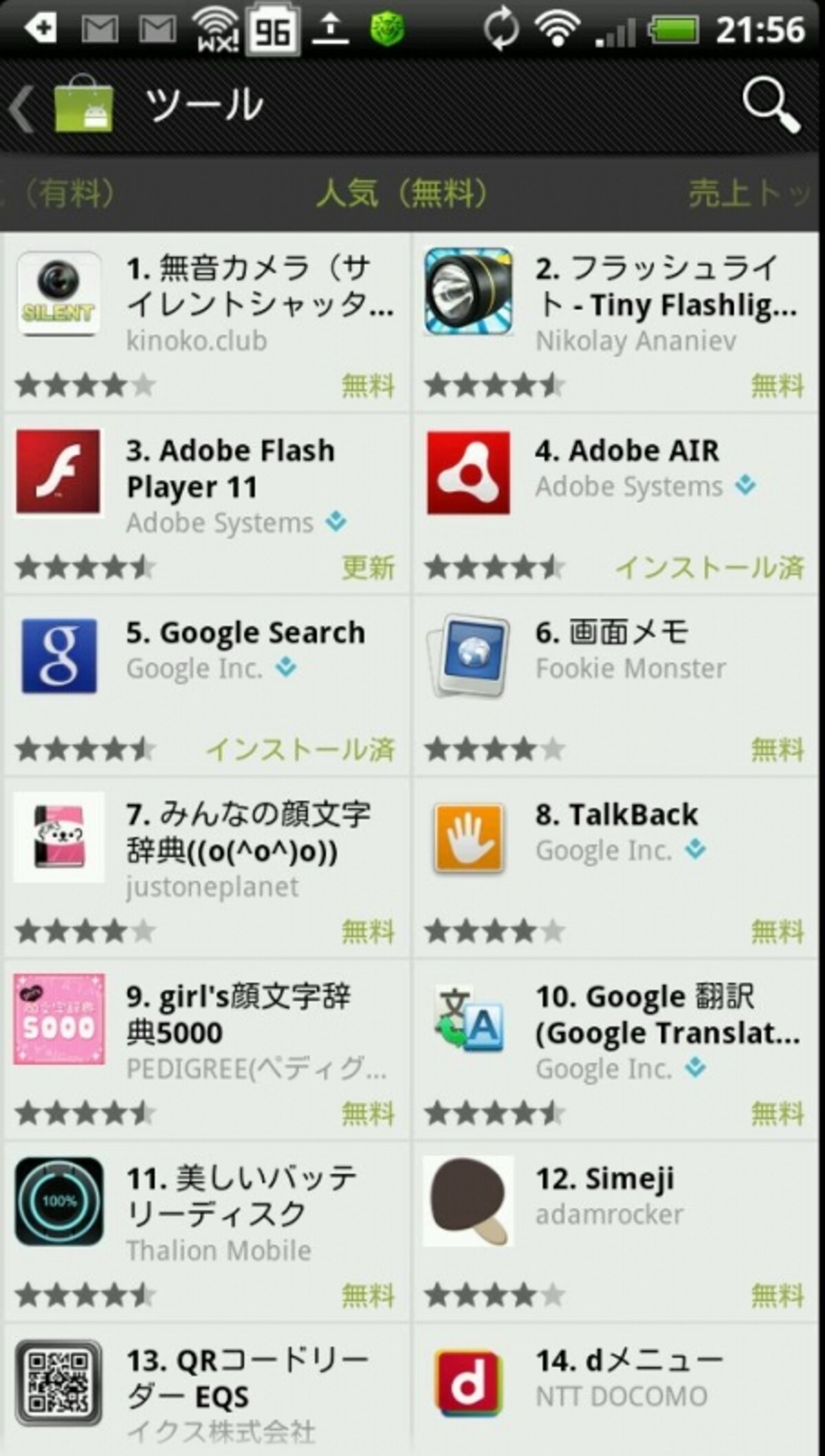 人気（無料）アプリ