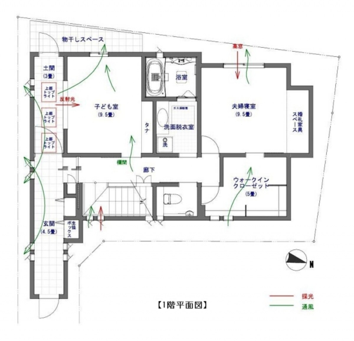 Ｍ邸の採光・通風計画-1階