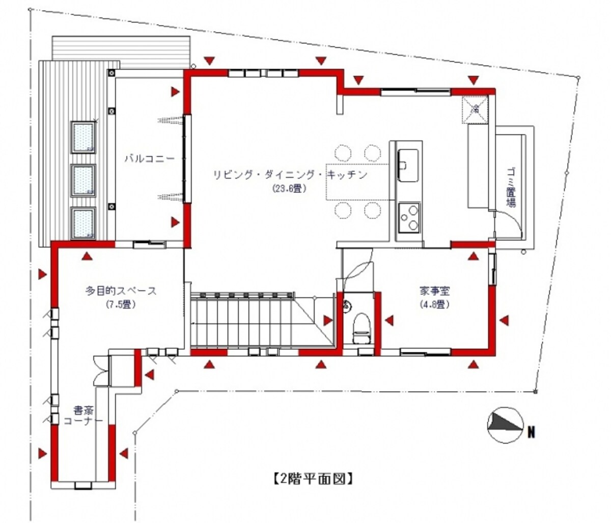 Ｍ邸の筋かいの位置(2F)