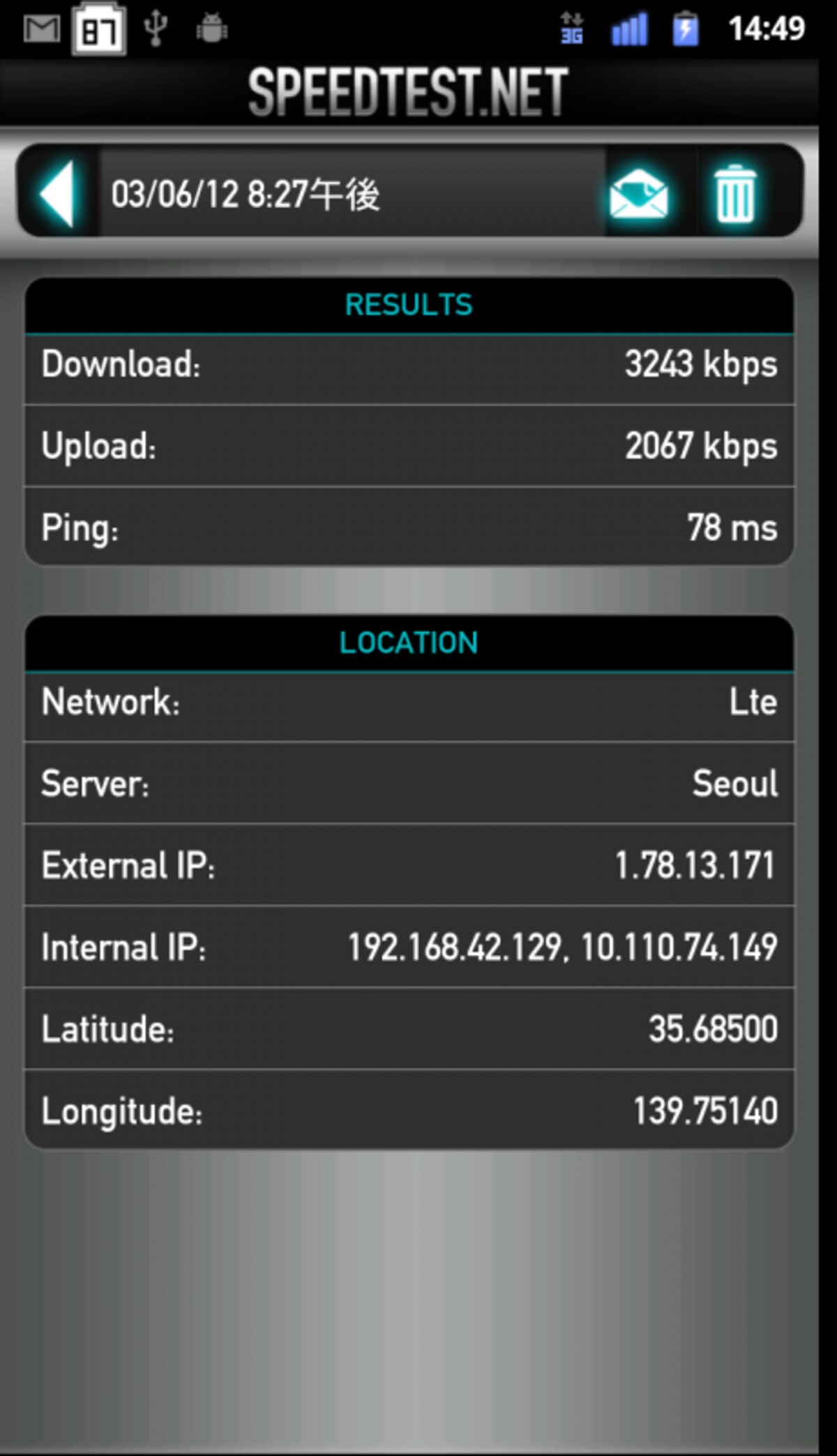 Xi接続すれば下り3Mbps、上り2Mbpsあたりは確保できる