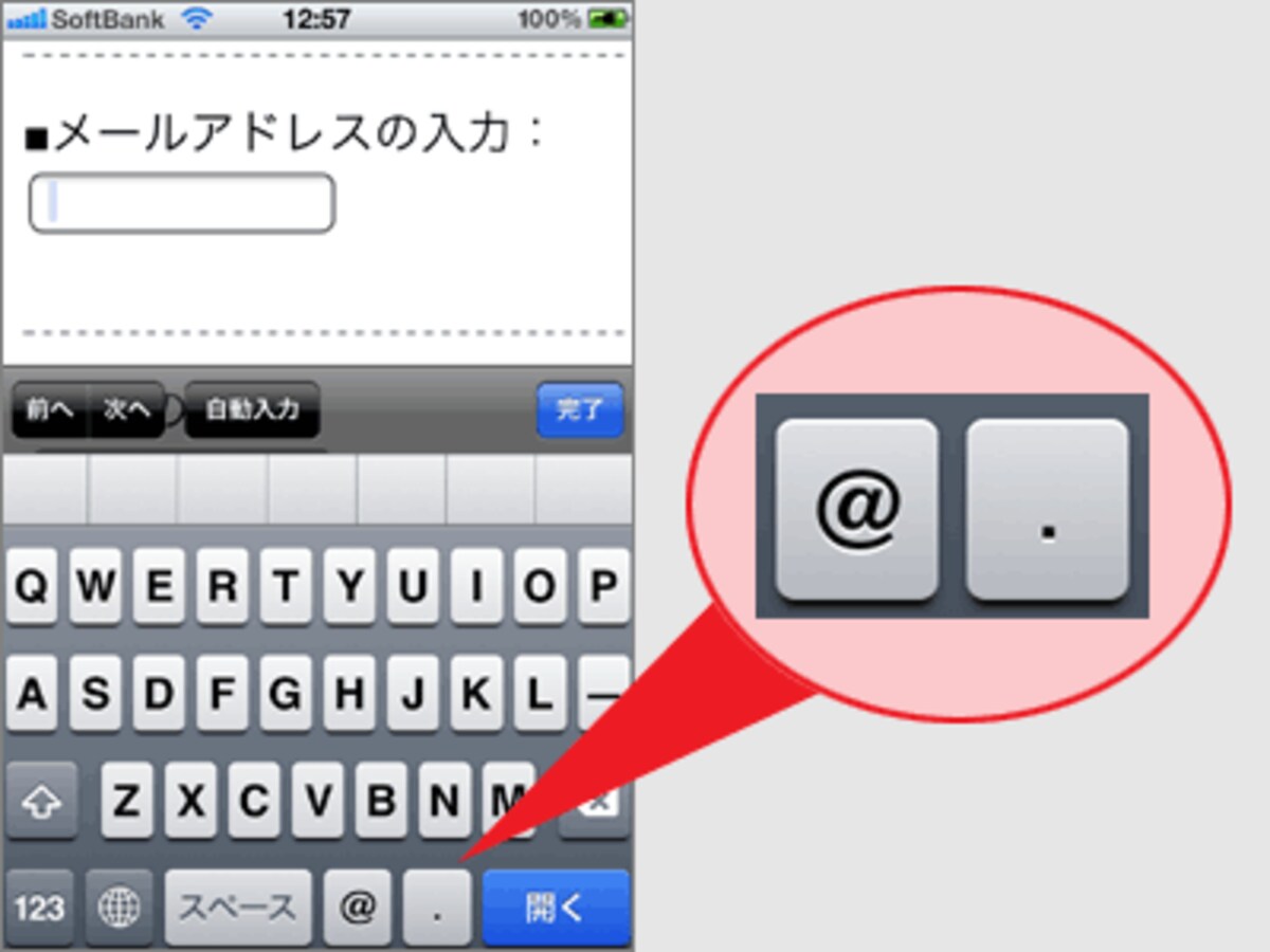 メールアドレス用キーボード