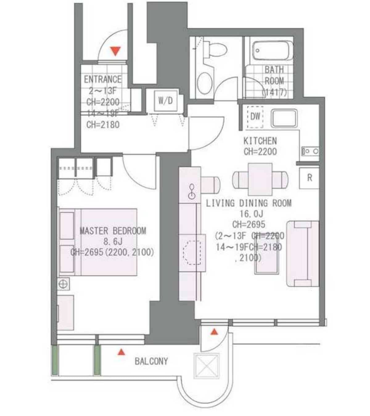 1Bedroom 53.25平米（16.1坪）サービスアパートメント 月額賃料532,000円