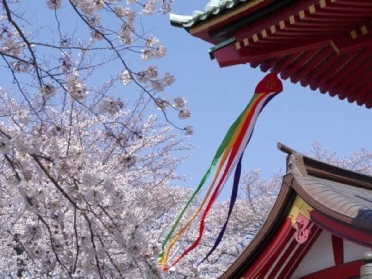 あっ、神社の吹き流しも五色！ こうした発見がおもしろい