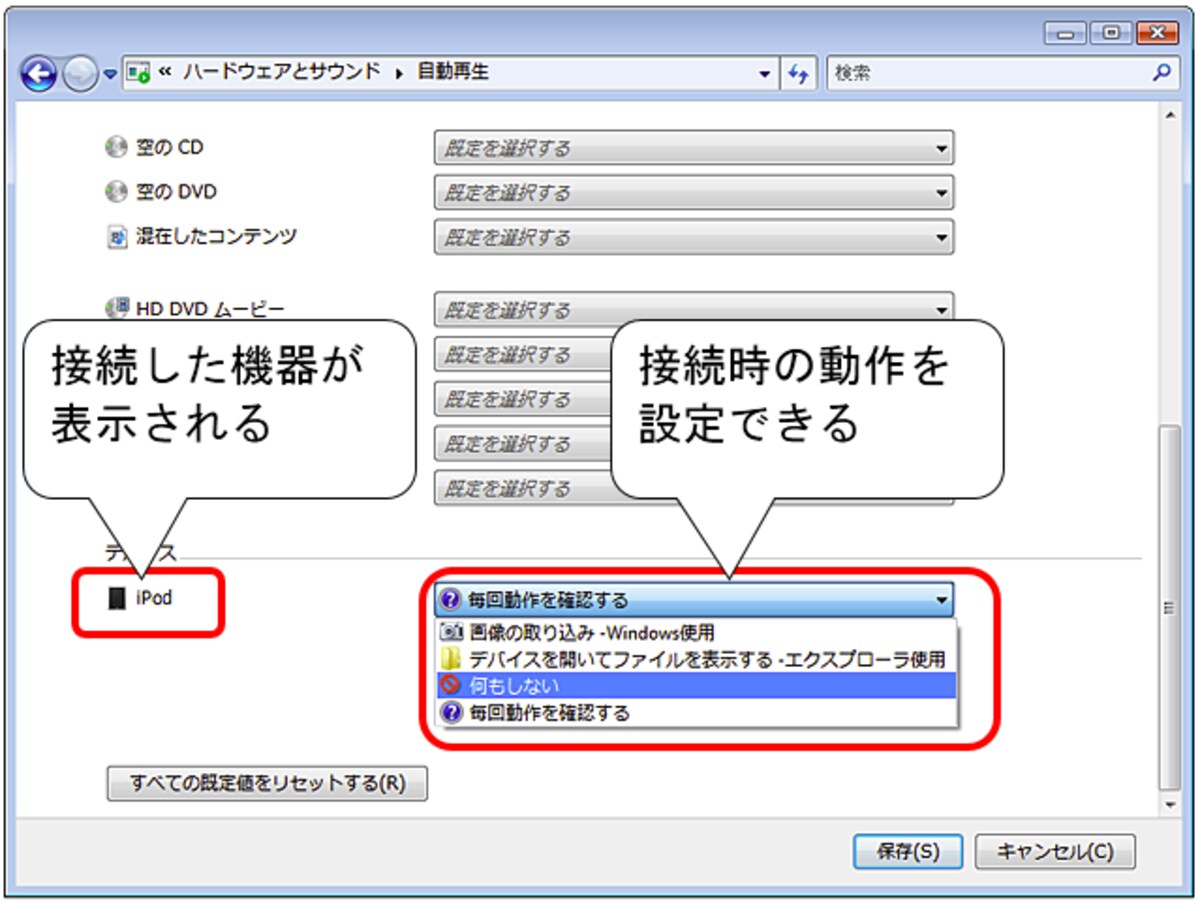 接続機器の表示例