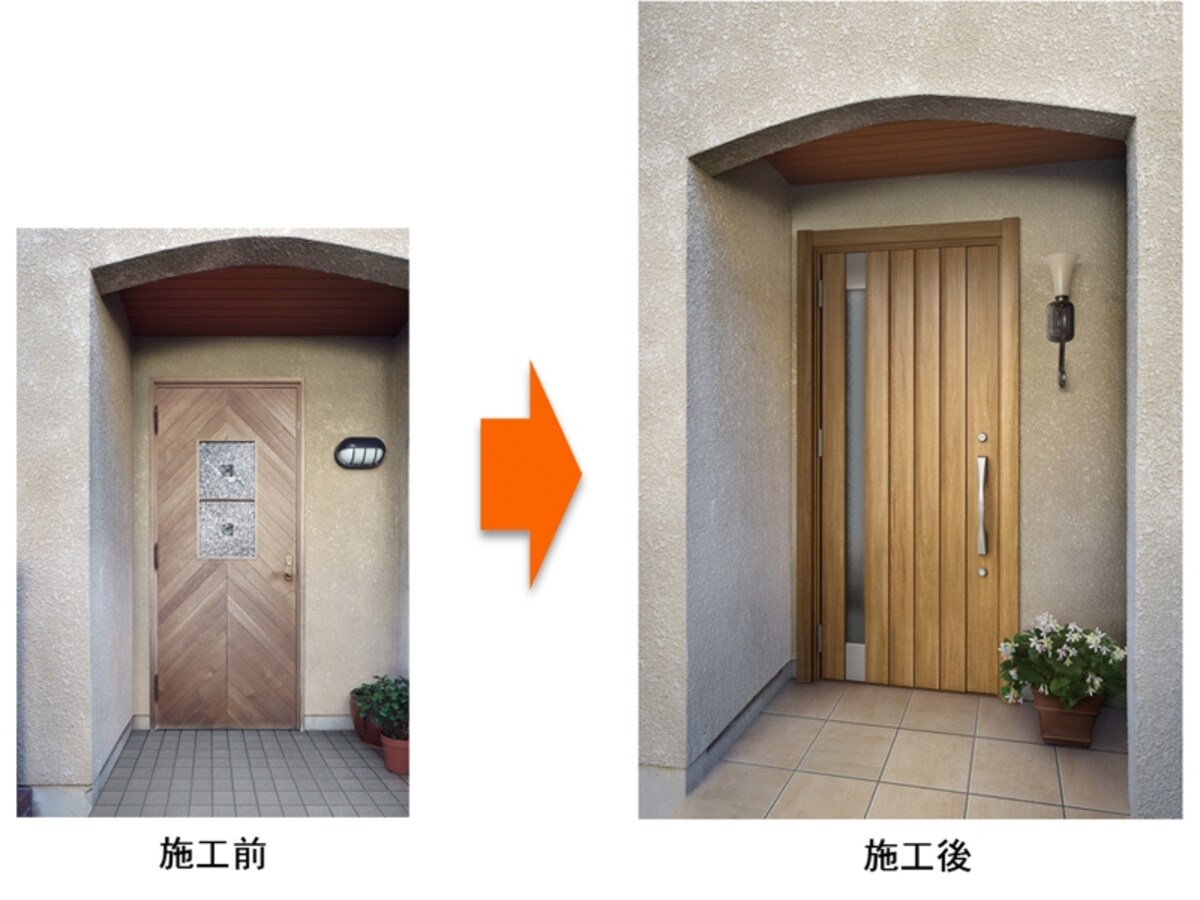 既存のタイル上に専用接着剤を塗り、新しいタイルを張り付けることができる。玄関床タイルの1dayリフォームを実現。[玄関床タイルリフォーム工法]　 LIXIL 　