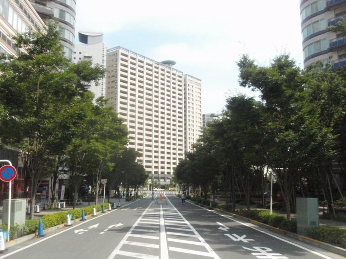 既に完成しているパークシティ武蔵小杉ミッドスカイタワーとステーションフォレストタワーの間の遊歩道