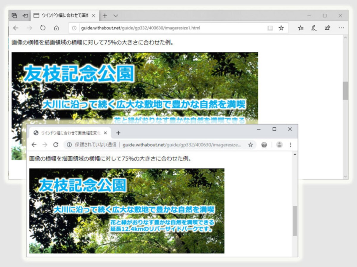 画像の横幅が常に画面幅の75％で表示される例