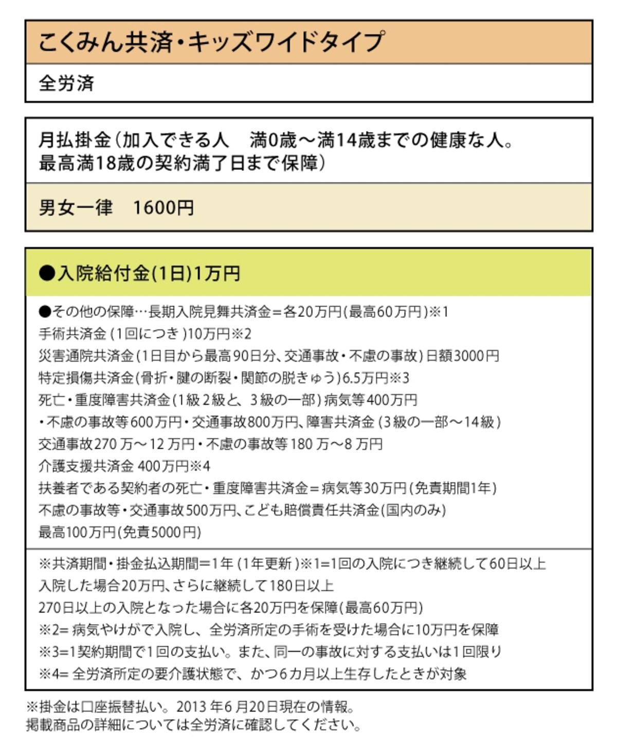 全労災「こくみん共済・キッズワイドタイプ」