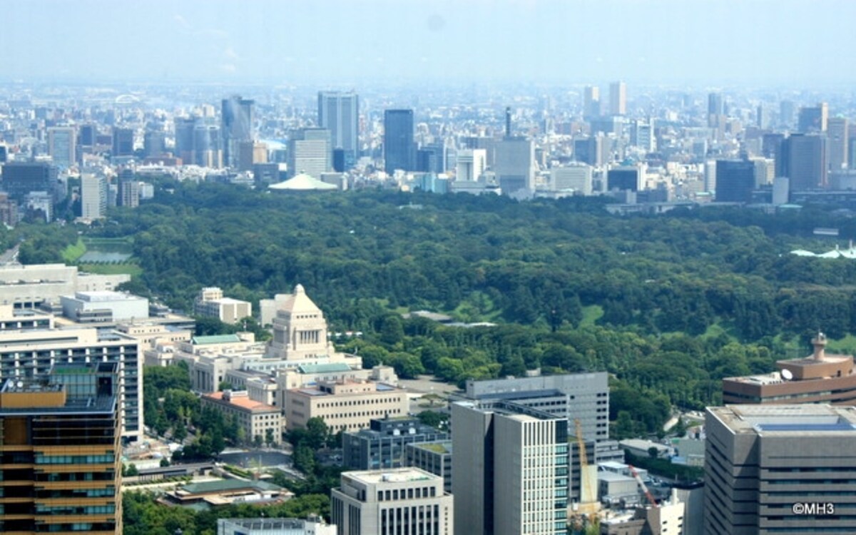 アークヒルズ仙石山森タワー屋上から見える皇居と国会議事堂