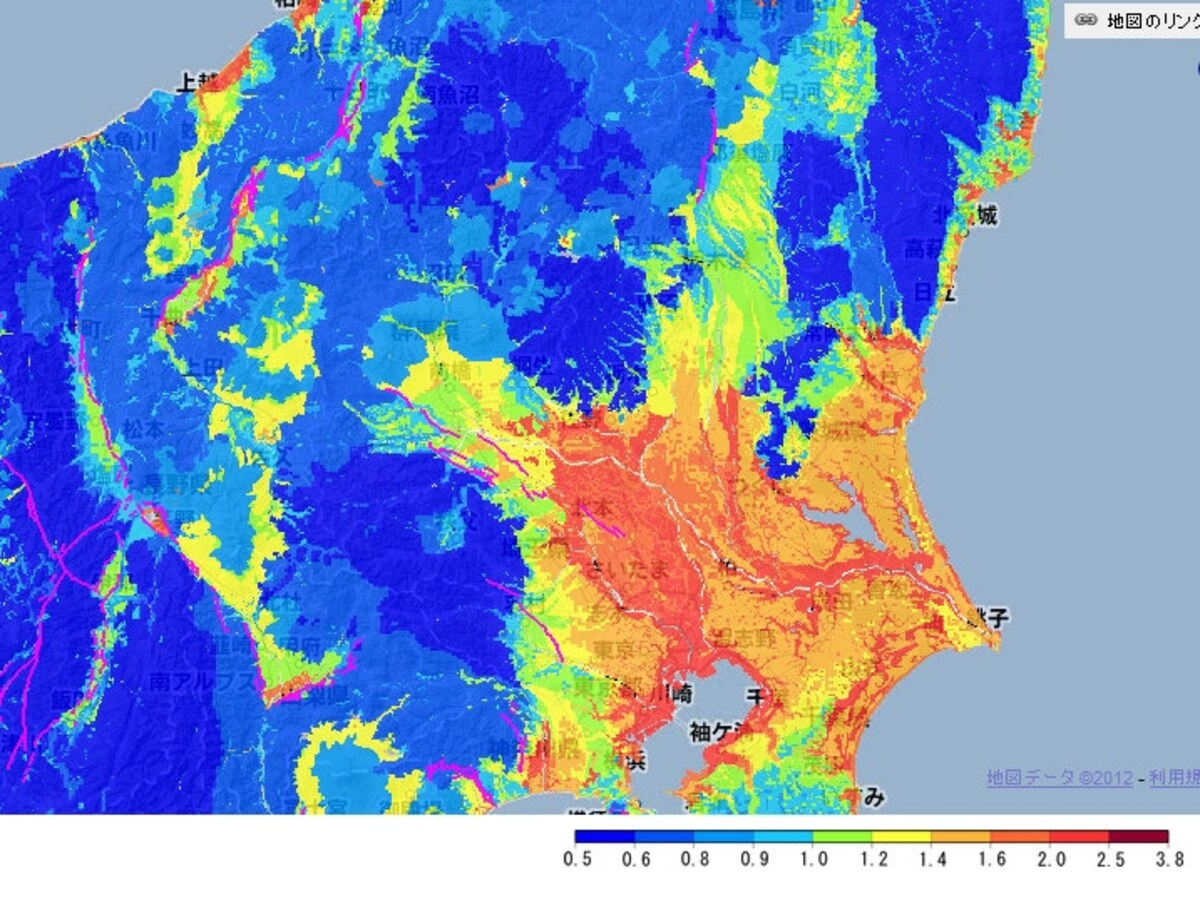 「地震ハザードステーション」の『表層地盤』 出典：防災科学技術研究所